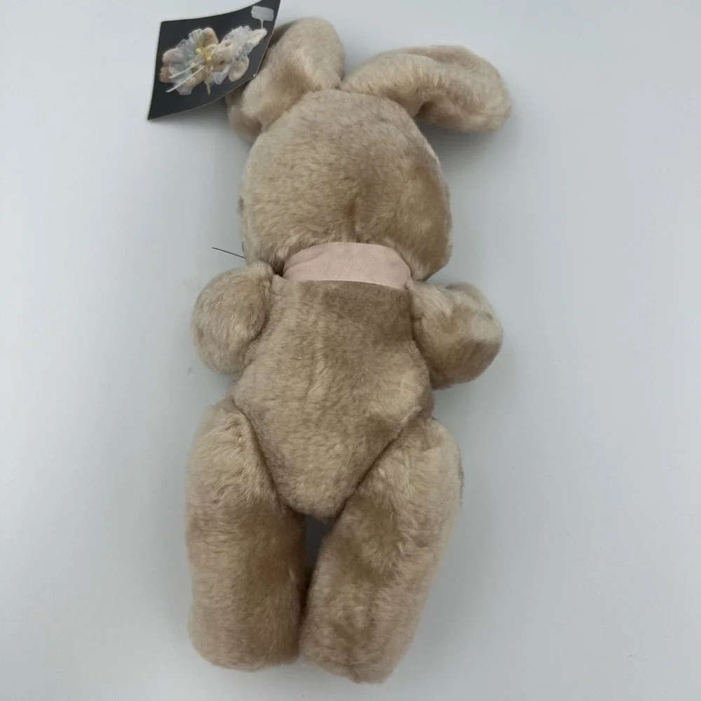 Vintage Tan‎ Beige Bunny Rabbit Pink Bow Plush Jointed 8